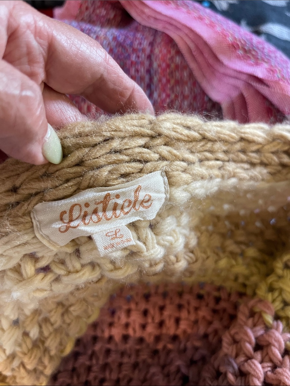 Listicle Multicolor Chunky Stripe Open Cardigan - Mustard Trim - Picture 5 of 5